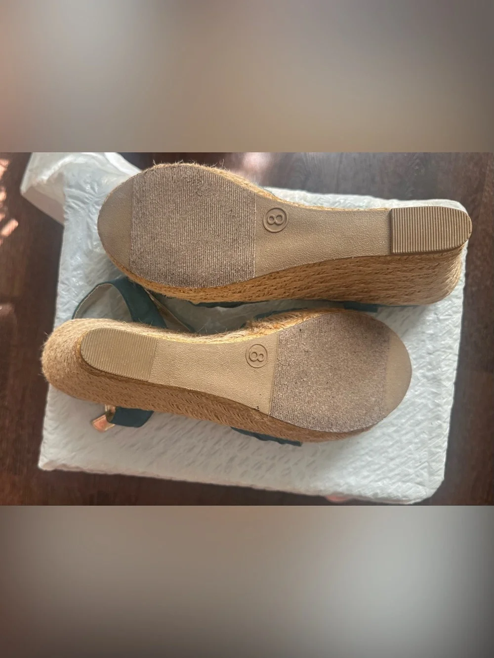 attention Teal Espadrille Wedge Sandals with Braided Jute Platform
